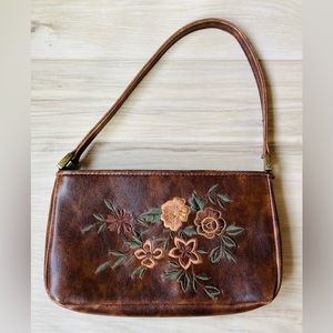 Vegan leather purse with floral embroidery